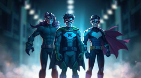 A captivating digital painting showcases a team of misfit heroes, sharply focused against a soft, blurred bokeh background. T