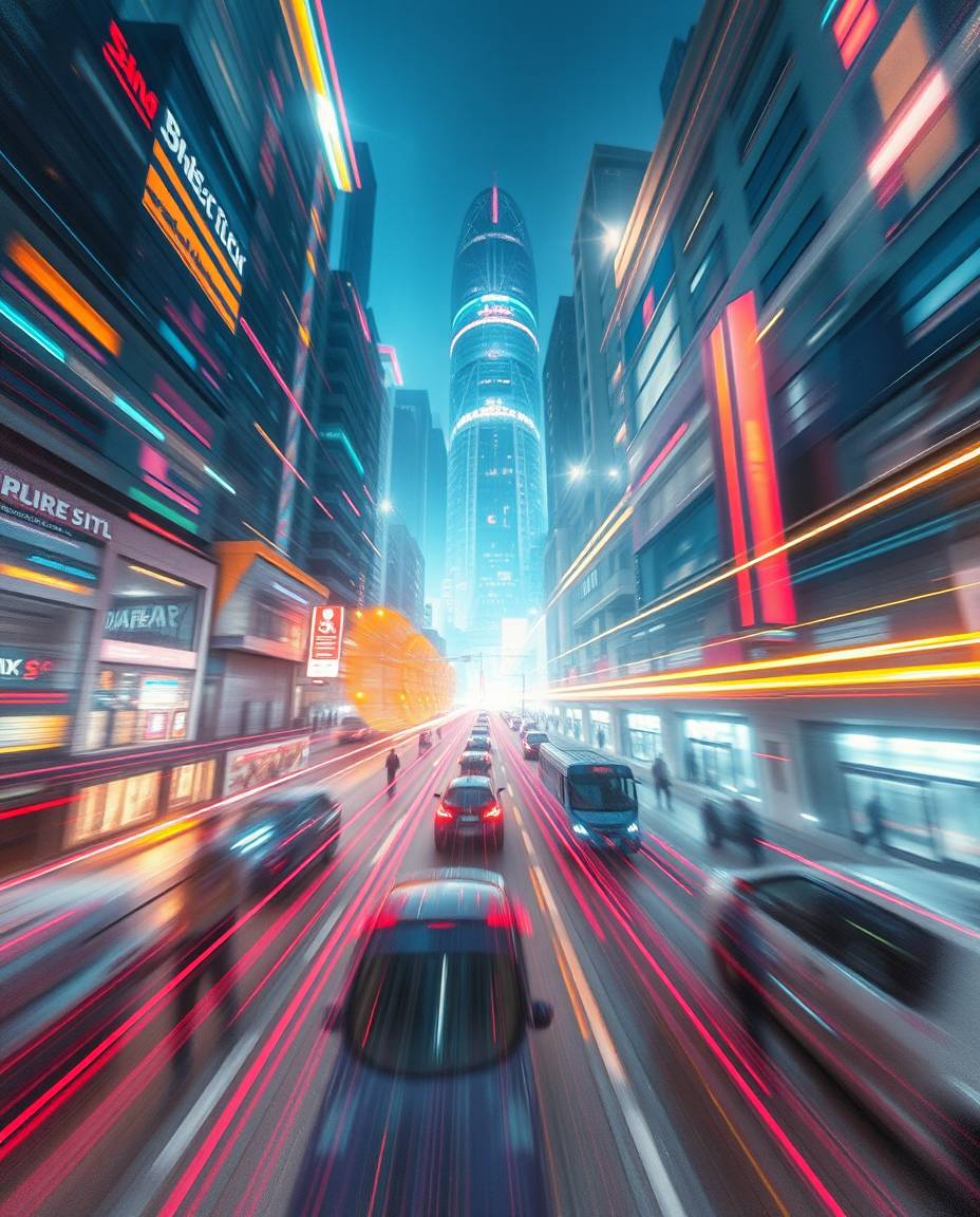 Explore the captivating fusion of long exposure photography and watercolor painting, creating a modern futuristic grand scene