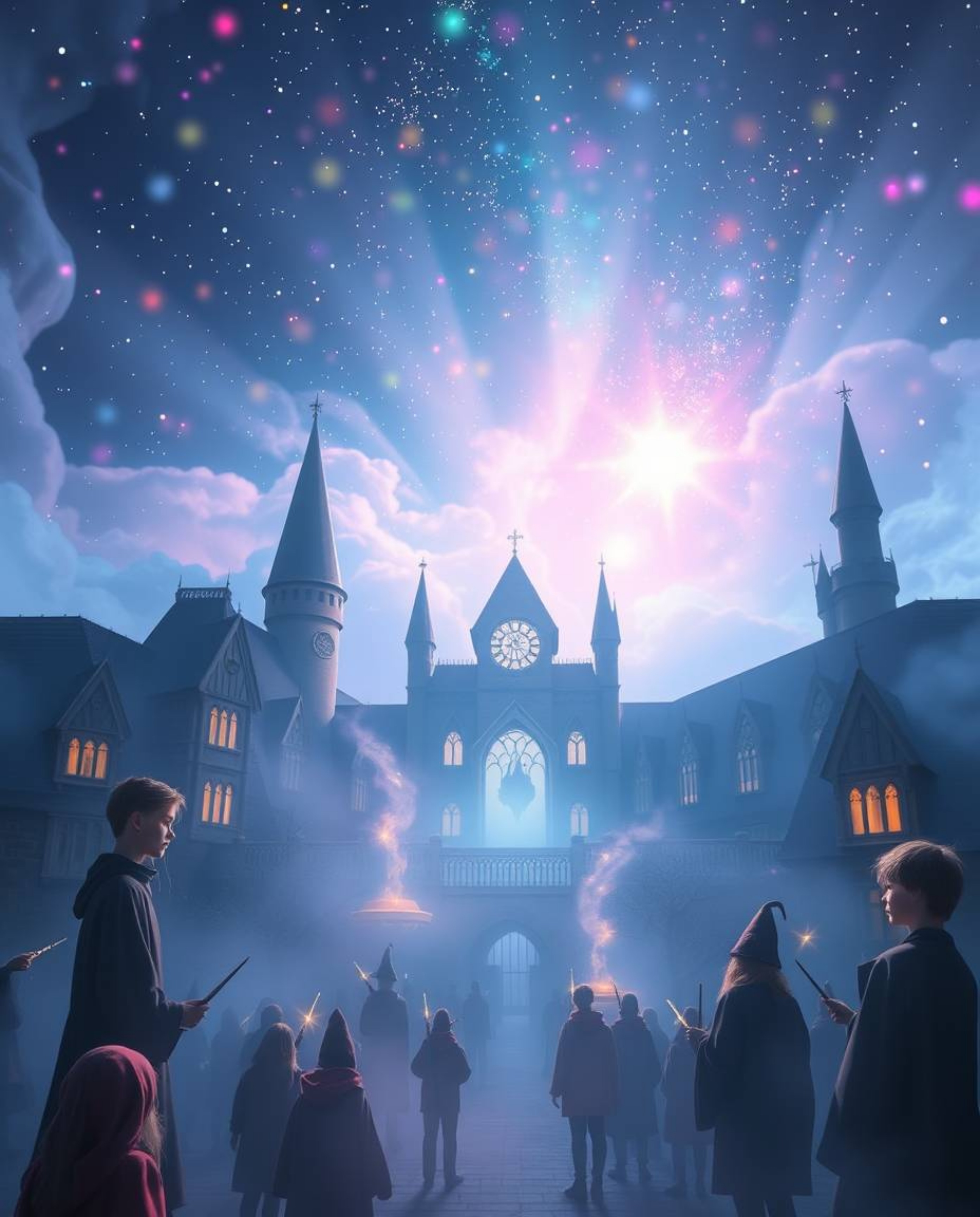 Immerse yourself in an ethereal spiritual vibe at a magical school brimming with young wizards. Iridescent colors dance acros