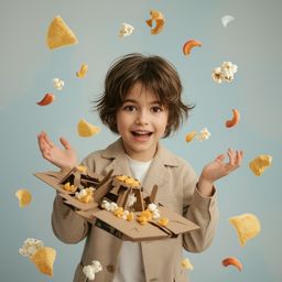 Exquisite high fashion photography captures the magical world of a young boy with a fascinated expression and bright eyes, bu
