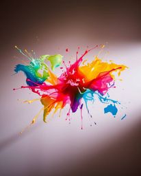 A vibrant and captivating abstract artwork depicting a world map formed by bright, colorful splashes.  Employing cinematic li