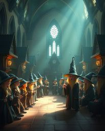 Discover a captivating image of a magical school brimming with young wizards.  Rendered in soft pastel colors with high-contr