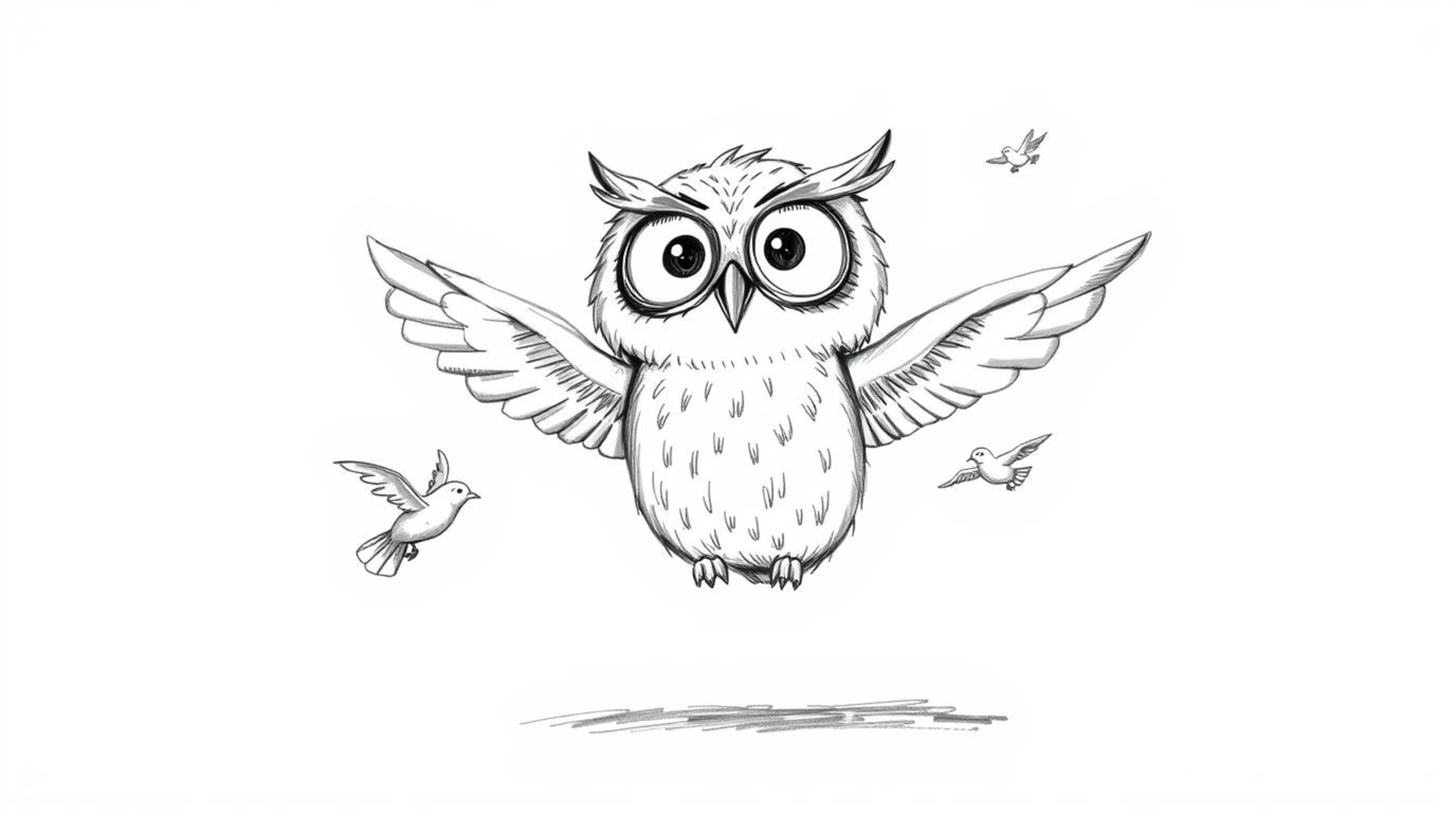 A charming and heartwarming scene unfolds in a hand-drawn sketch, showcasing a blind owl with a joyful expression mentoring b