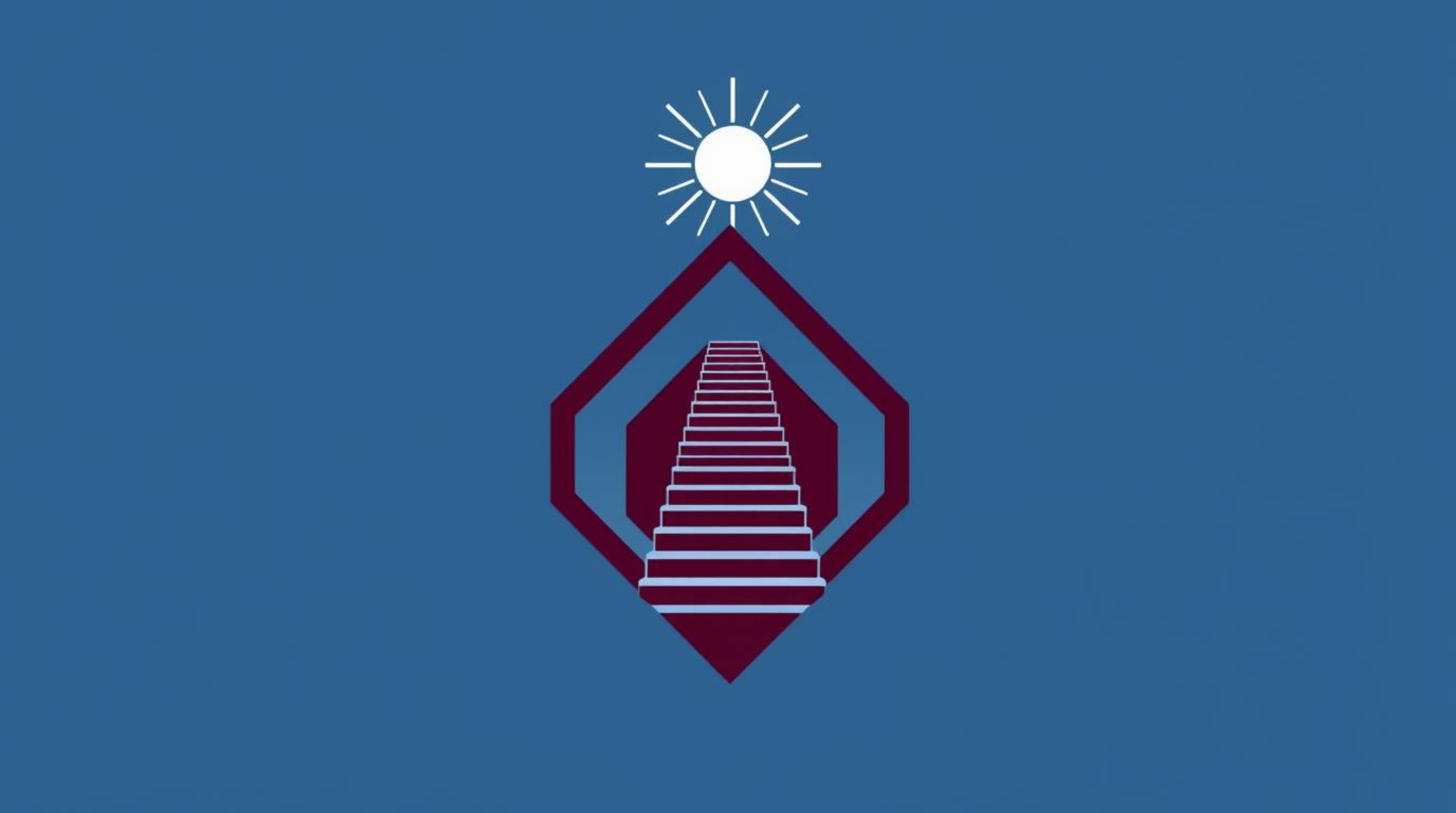 This sophisticated logo design features a dramatic staircase ascending from the ocean towards a stormy sky, illuminated by a