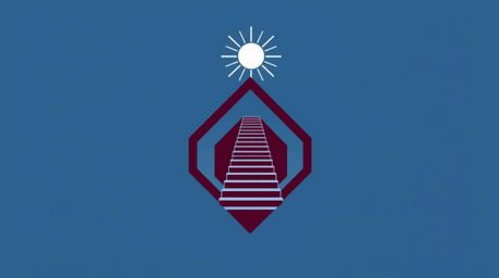 This sophisticated logo design features a dramatic staircase ascending from the ocean towards a stormy sky, illuminated by a 