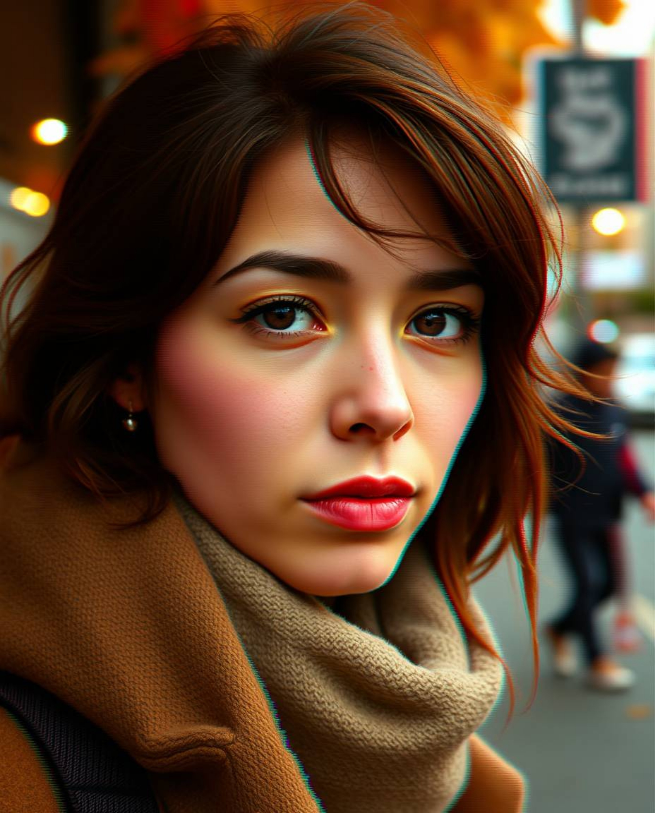 Discover stunning digital glitch art portraits in a candid street photography style.  These unique images blend warm autumn c