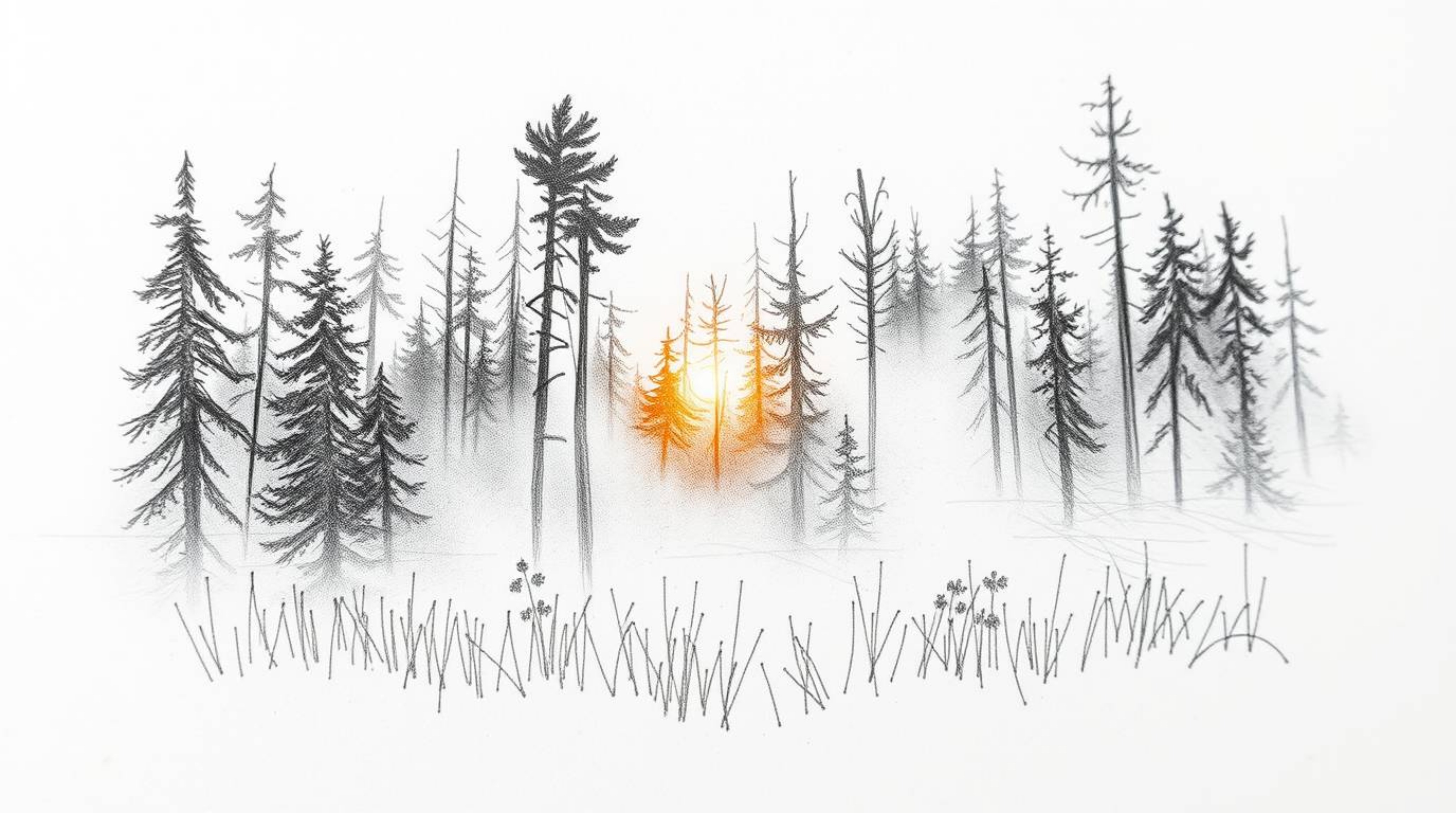 Explore the captivating world of extreme macro with a hand-drawn sketch depicting mist rising from a forest during golden hou