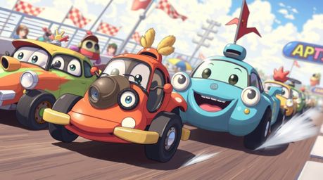Experience the thrill of Isekai with this adorable and cute anime-style depiction of a wacky racing scene. Featuring expressi