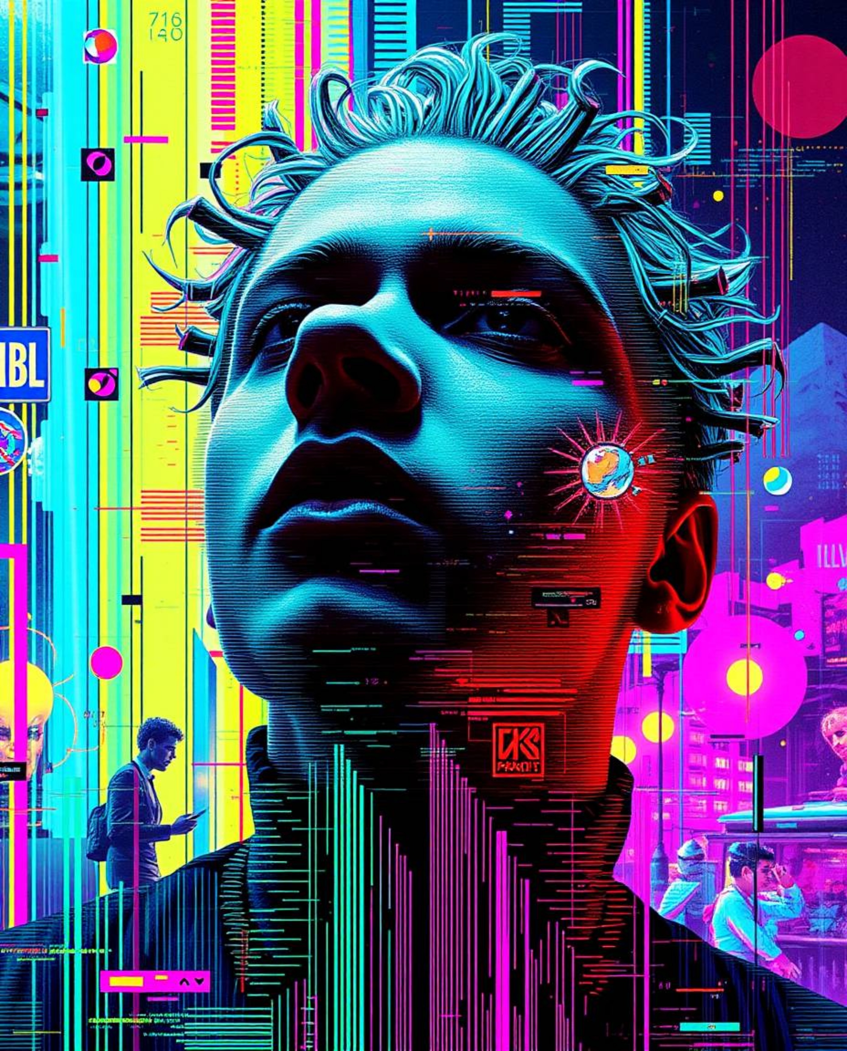 A captivating digital glitch art portrait showcasing a dreamlike surreal aesthetic.  The pixelated style and corrupted data c