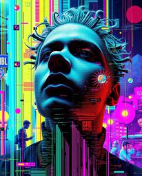 A captivating digital glitch art portrait showcasing a dreamlike surreal aesthetic.  The pixelated style and corrupted data c
