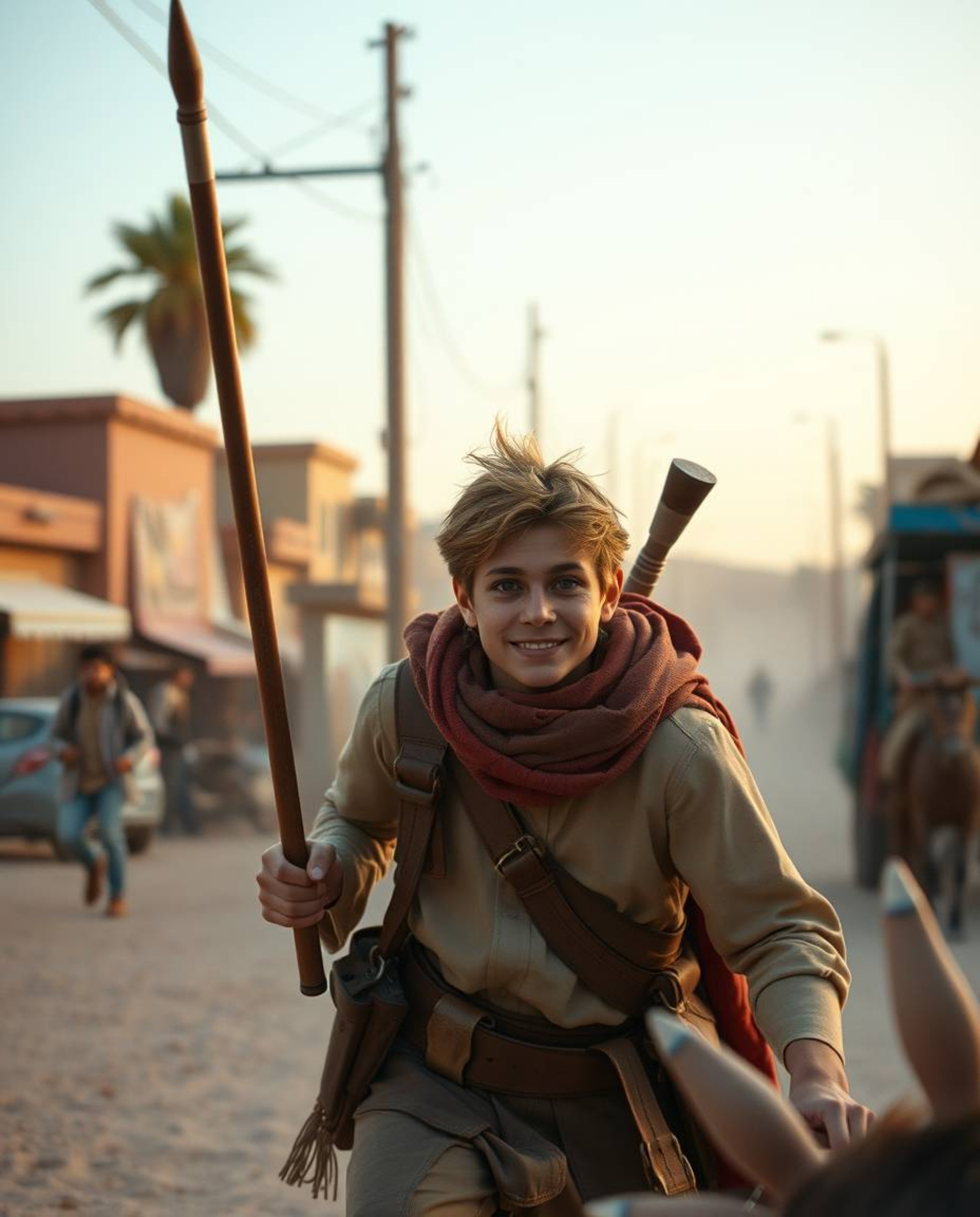 Explore a unique blend of street photography and Disney charm in this depiction of a brave hero's desert adventure. Set again