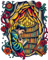 Explore a captivating hidden world with this vibrant tattoo art print. A close-up shot depicts a person's exciting discovery 