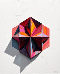 This captivating acrylic painting features a bold, three-dimensional geometric design that evokes the illusion of folded pape
