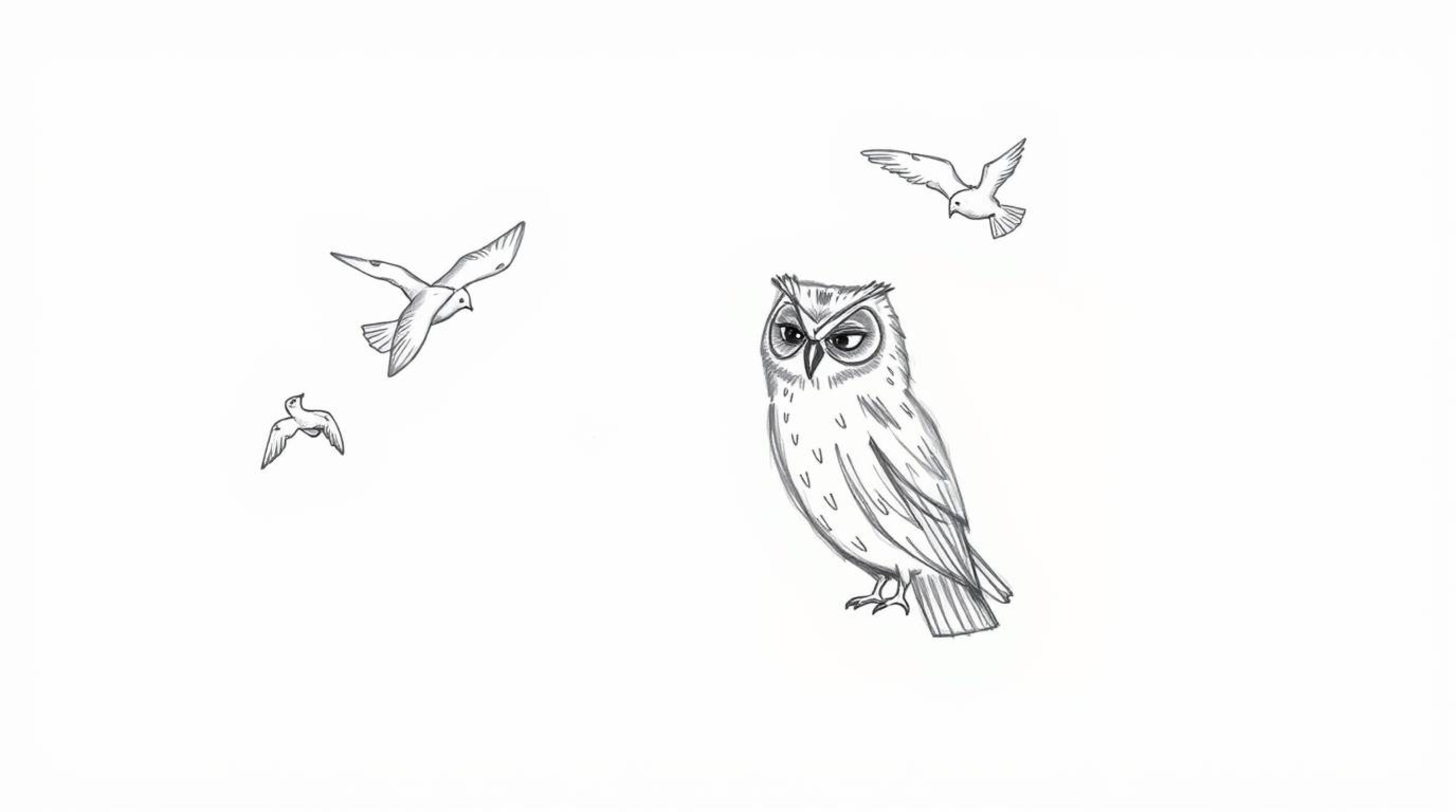 This captivating hand-drawn sketch in the style of Pixar depicts a blind owl with textured pencil strokes, surprisingly guidi
