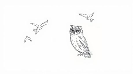This captivating hand-drawn sketch in the style of Pixar depicts a blind owl with textured pencil strokes, surprisingly guidi