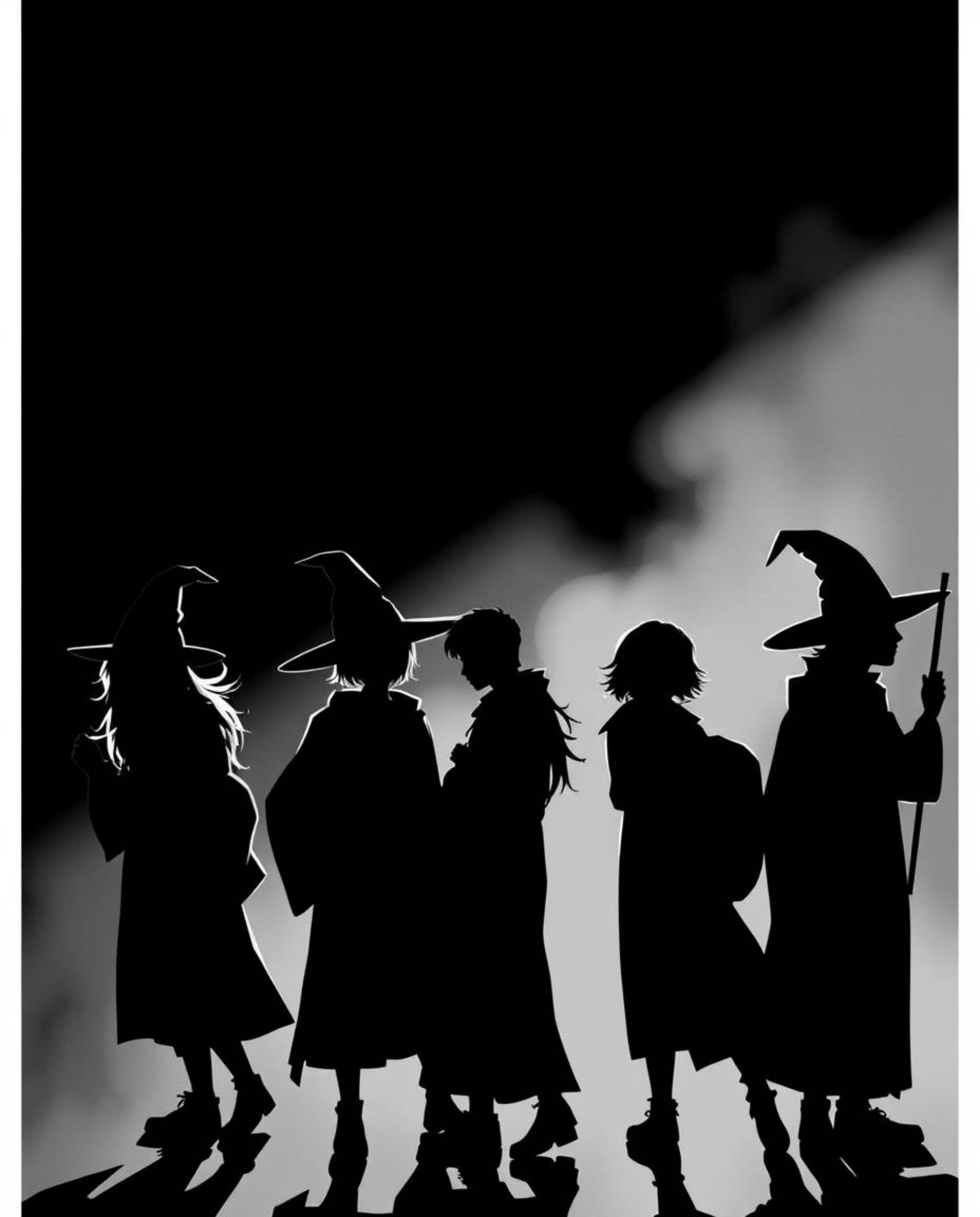 Discover captivating images of silhouetted young wizards at a magical school.  These moody, stylized illustrations emphasize 