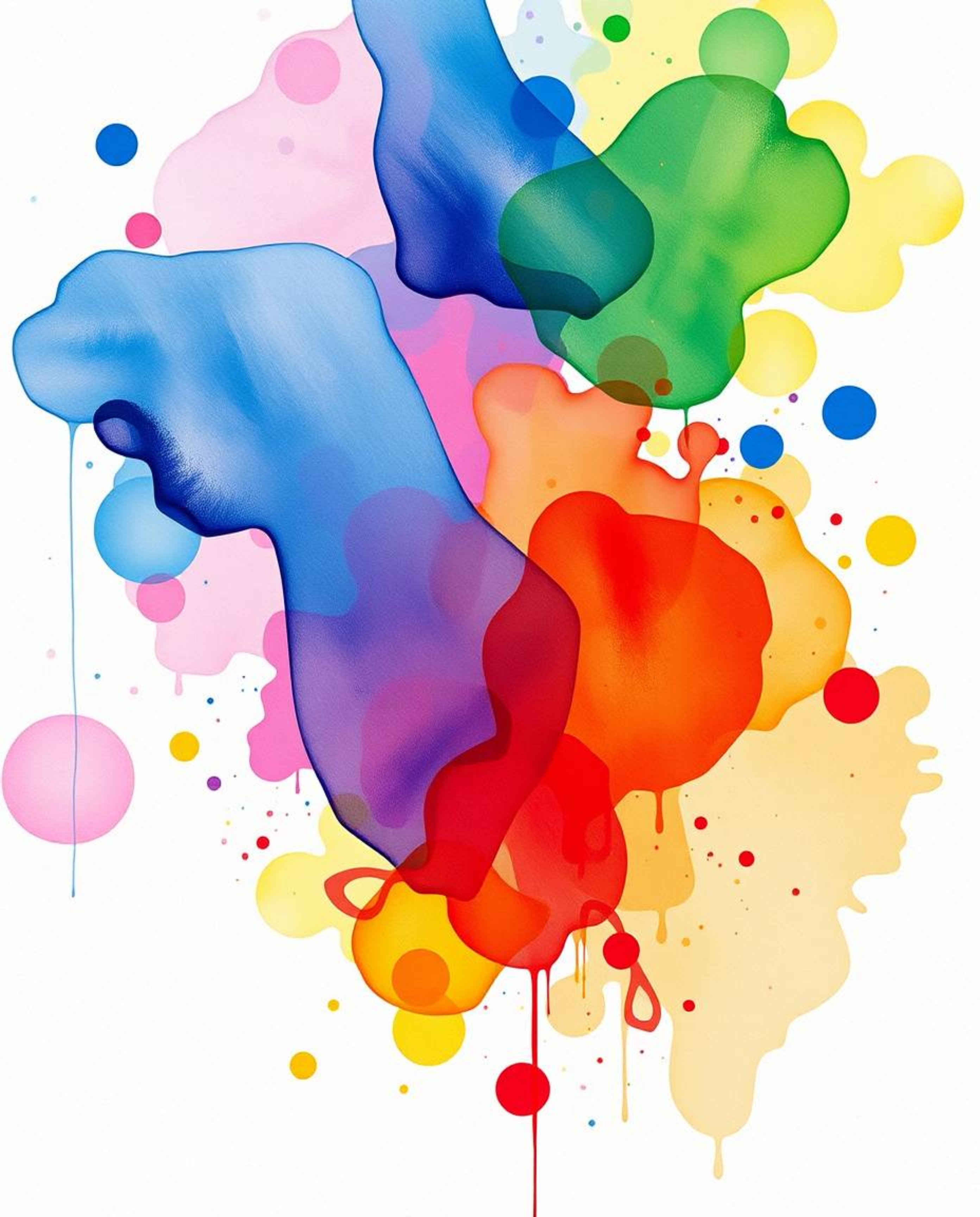 Modern flat design illustration showcasing the beauty of colorful watercolor splashes blending seamlessly on paper, creating 