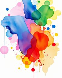 Modern flat design illustration showcasing the beauty of colorful watercolor splashes blending seamlessly on paper, creating 