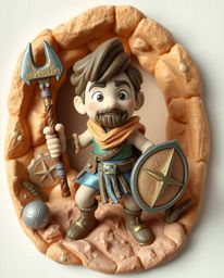 A captivating clay sculpture depicts a brave hero embarking on a Disney-style desert adventure. The artwork showcases irides