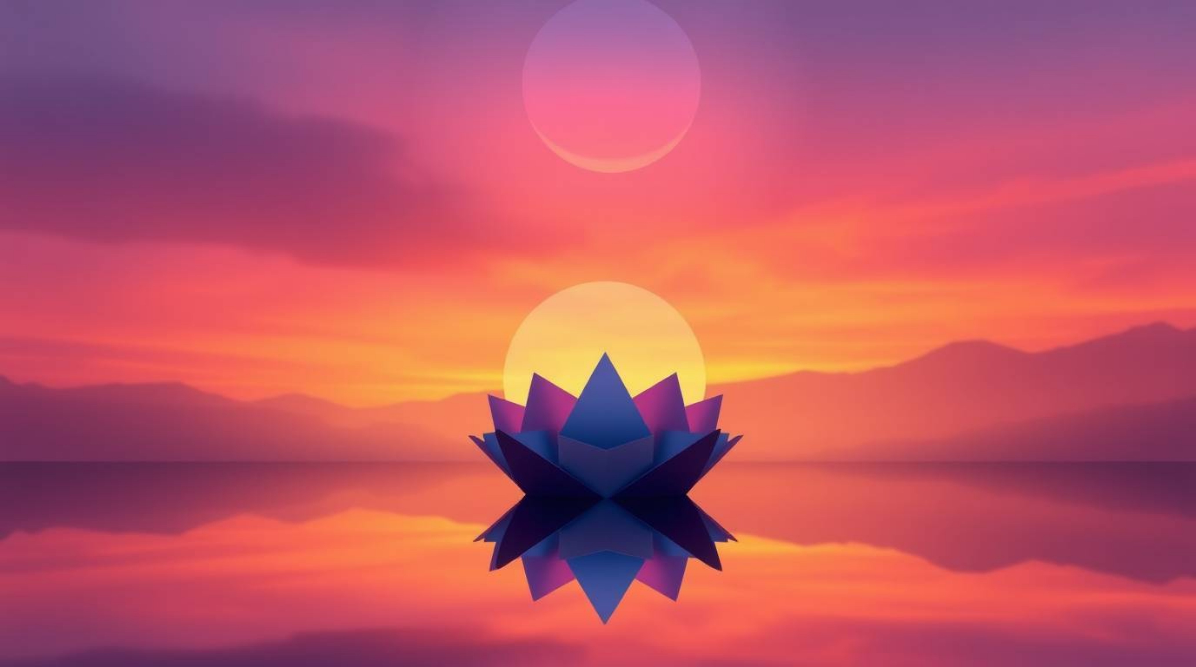 A captivating image depicts a soft, dreamy reflection of a vibrant sunset in a tranquil pond, masterfully rendered in an intr