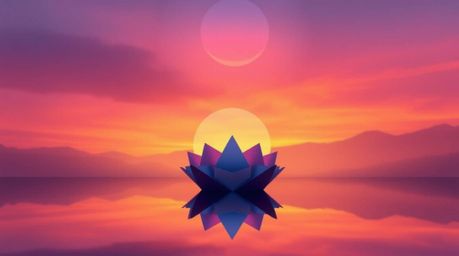 A captivating image depicts a soft, dreamy reflection of a vibrant sunset in a tranquil pond, masterfully rendered in an intr