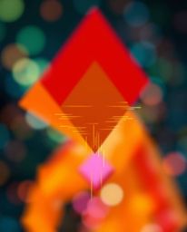 Explore vibrant abstract art featuring complementary colors, a blurred bokeh effect, and glitch elements like fragmentation a