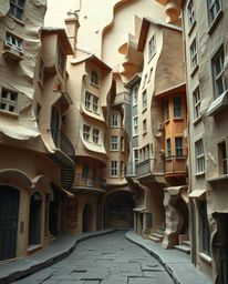 Explore a captivating surreal street scene where buildings defy reality, folding and twisting as if crafted from layered papi