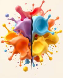 Discover stunning abstract 3D digital art featuring vibrant, colorful splash shapes floating in space.  This surreal artwork 