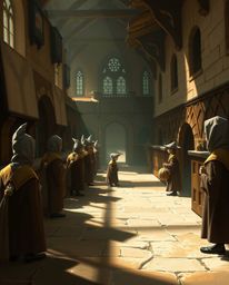 A captivating digital painting depicts a magical school brimming with young wizards. Rendered in natural earth tones, the art