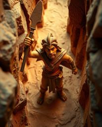 Experience a thrilling Disney-style desert adventure with a brave hero sculpted from layered papier-mâché. This high-angle pe
