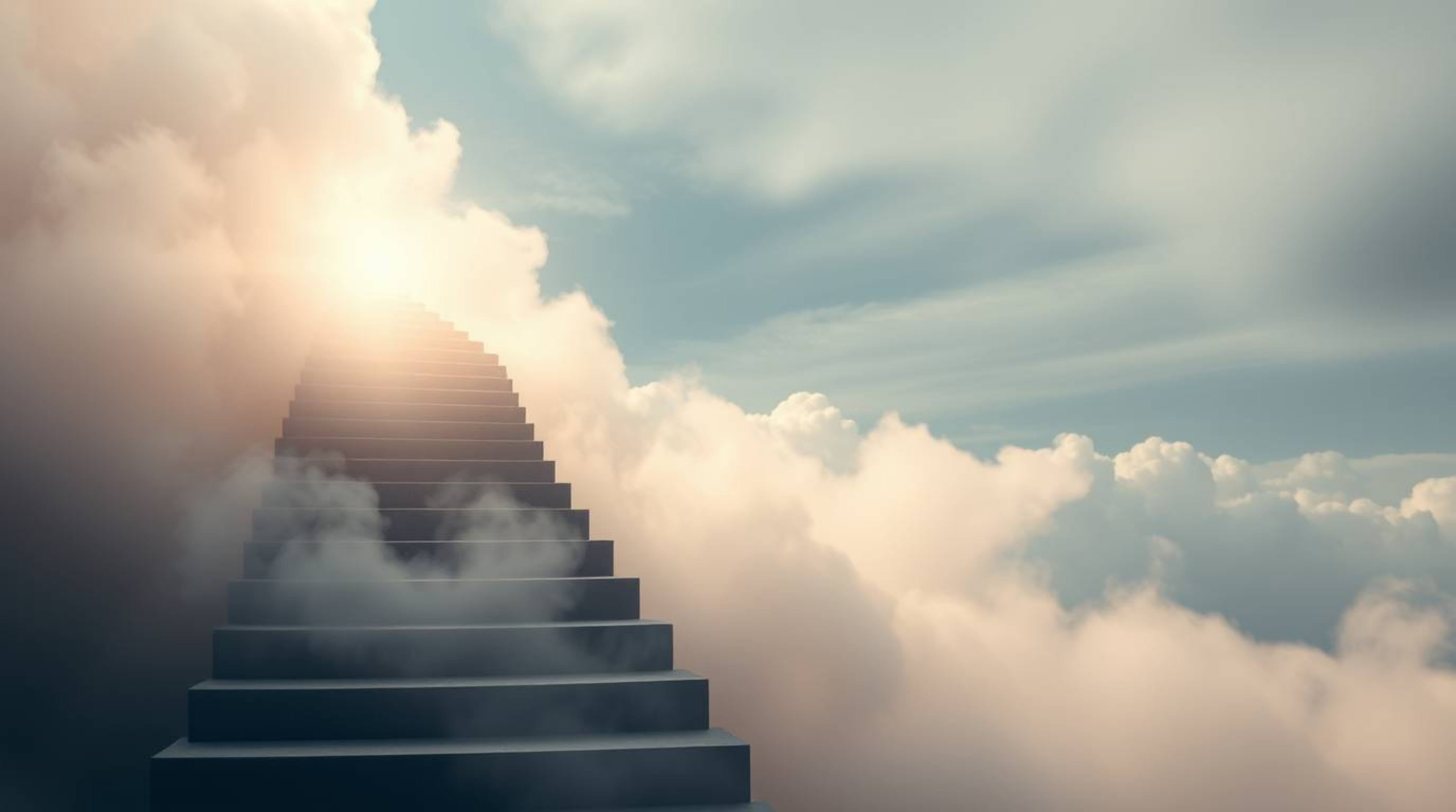 A captivating fine art photograph featuring a winding stairway crafted from smoke and light gracefully ascending into a vast,