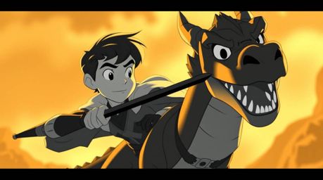 A captivating image depicting a charming prince, rendered in a classic 1950s animation style, heroically battling a dragon. T