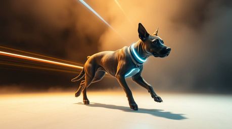 Imagine a futuristic dog confidently walking itself through the vast expanse of space, captured in stunning long exposure pho