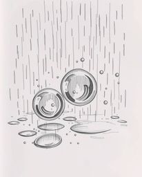 Experience a captivating hand-drawn sketch of a wet rainy scene, brought to life with glassy fluid 3D shapes in motion and su
