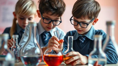 Dive into a world of whimsical wonder with this extreme macro photograph.  Quirky children in school uniforms conduct captiva