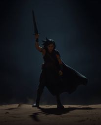 Experience a dramatic cinematic adventure featuring a brave Disney-style hero in a vast desert landscape. Intense jet black s