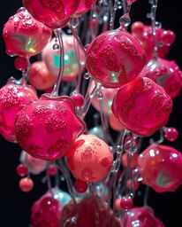 This cast bronze sculpture presents a mesmerizing display of floating 3D blobs, crafted to resemble vibrant, fluid jelly with