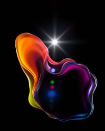 This image showcases a captivating abstract composition featuring a bright lens flare against a stark black background. Color