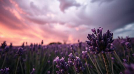 Experience the captivating beauty of extreme macro photography showcasing lavender fields bathed in the ethereal glow of a dr