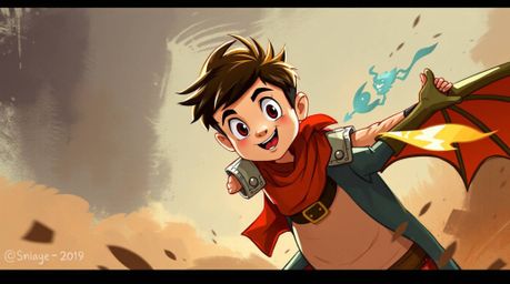 A captivating digital sketch in the style of 1950s animation depicts an adorable prince engaging in a dramatic battle with a 