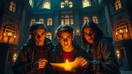 Experience an epic, modern portrayal of teenagers unraveling a chilling mystery within a grand, haunted mansion.  Bathed in t