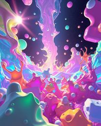 Explore a massive, heroic scene of abstract 3D colorful splash shapes floating in space. This surreal digital art piece embod
