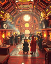 Immerse yourself in a magical school brimming with young wizards, visualized in a warm and captivating futuristic sci-fi styl