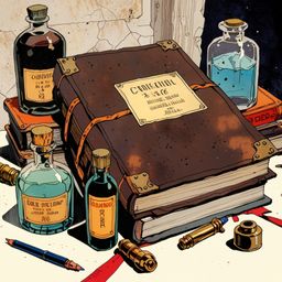 Explore a scene of timeless artistry with a weathered, leather-bound book, its gold lettering hinting at untold stories withi