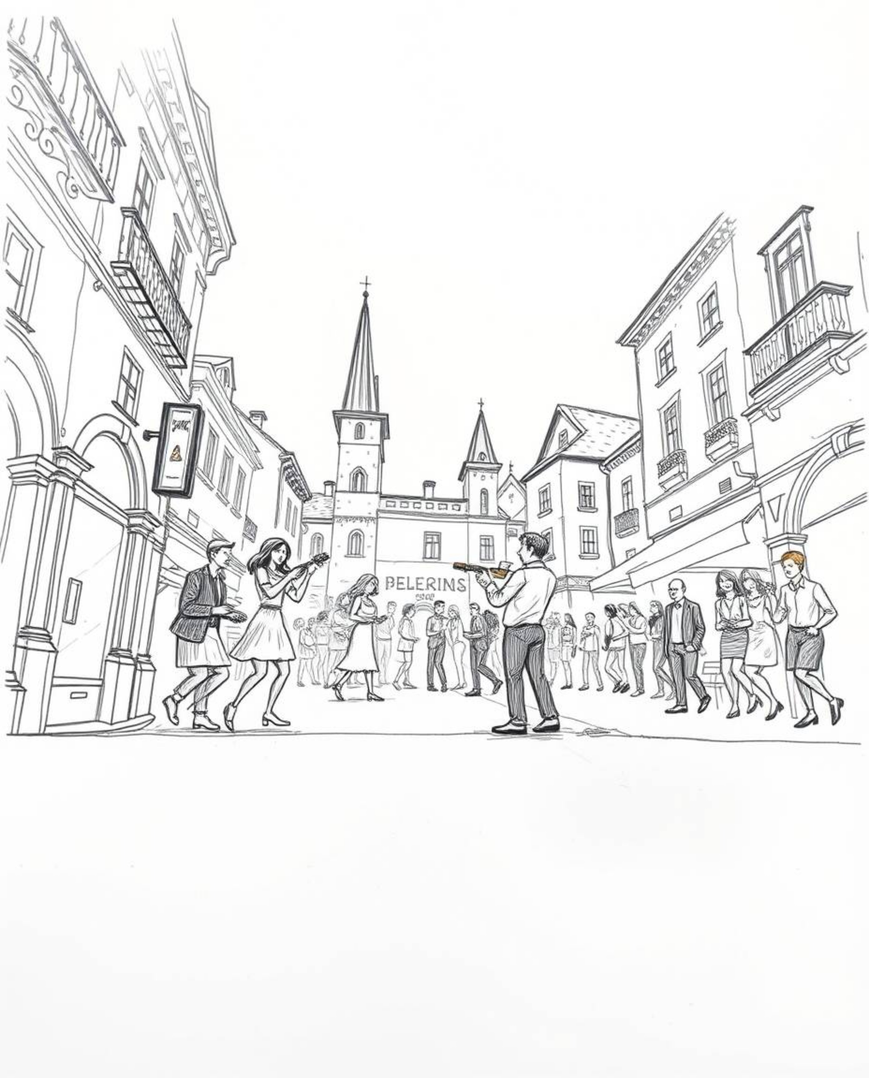 A hand-drawn sketch, rendered with rough lines and textured pencil strokes against a white background, depicts a musical numb