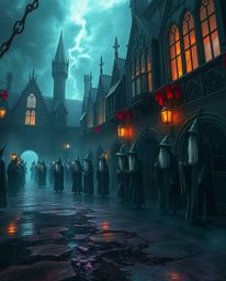 Discover a magical school brimming with young wizards, enveloped in a dreamlike atmosphere.  Experience iridescent colors and