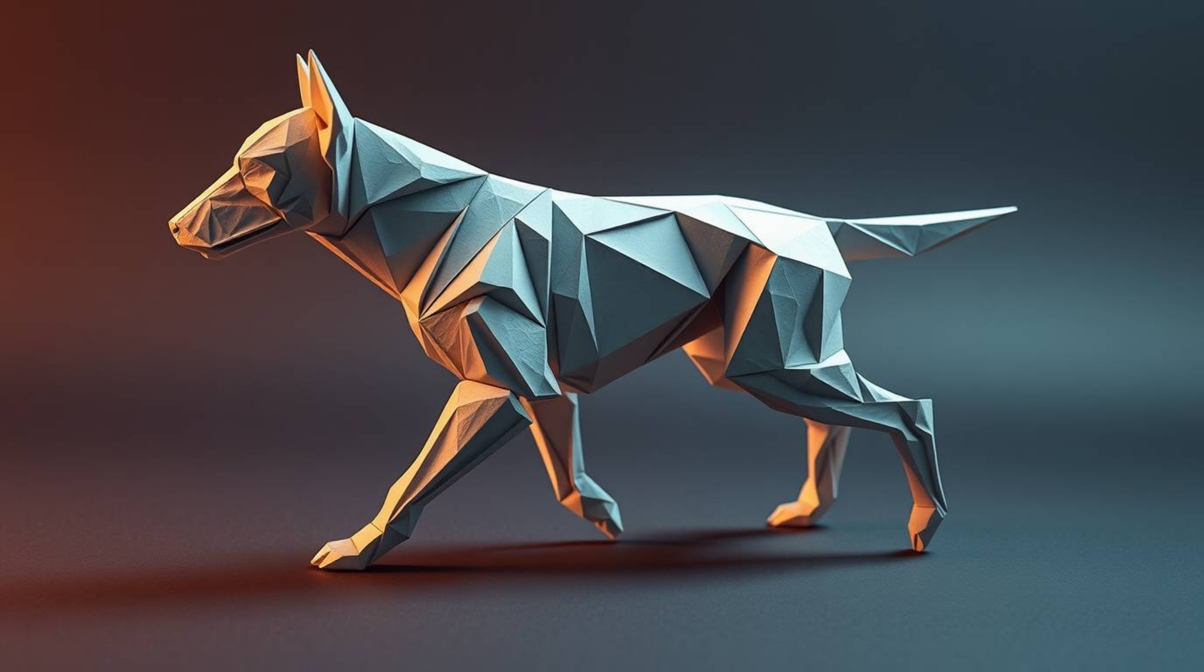 Witness a futuristic origami dog autonomously navigating the vast expanse of space.  This intricate artwork showcases a stunn