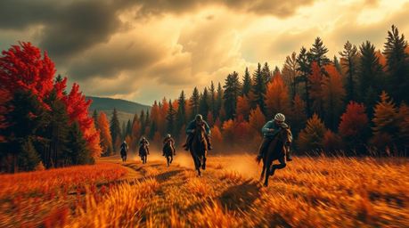 Experience a high-octane chase scene through a mysterious, looping forest. Bathed in warm, intense reds, oranges, and yellows