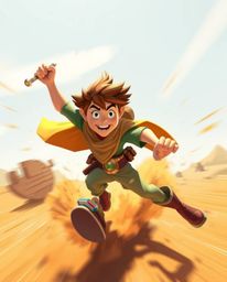 Embark on a thrilling desert adventure with a brave Disney-style hero! This vibrant and energetic scene is filled with bright