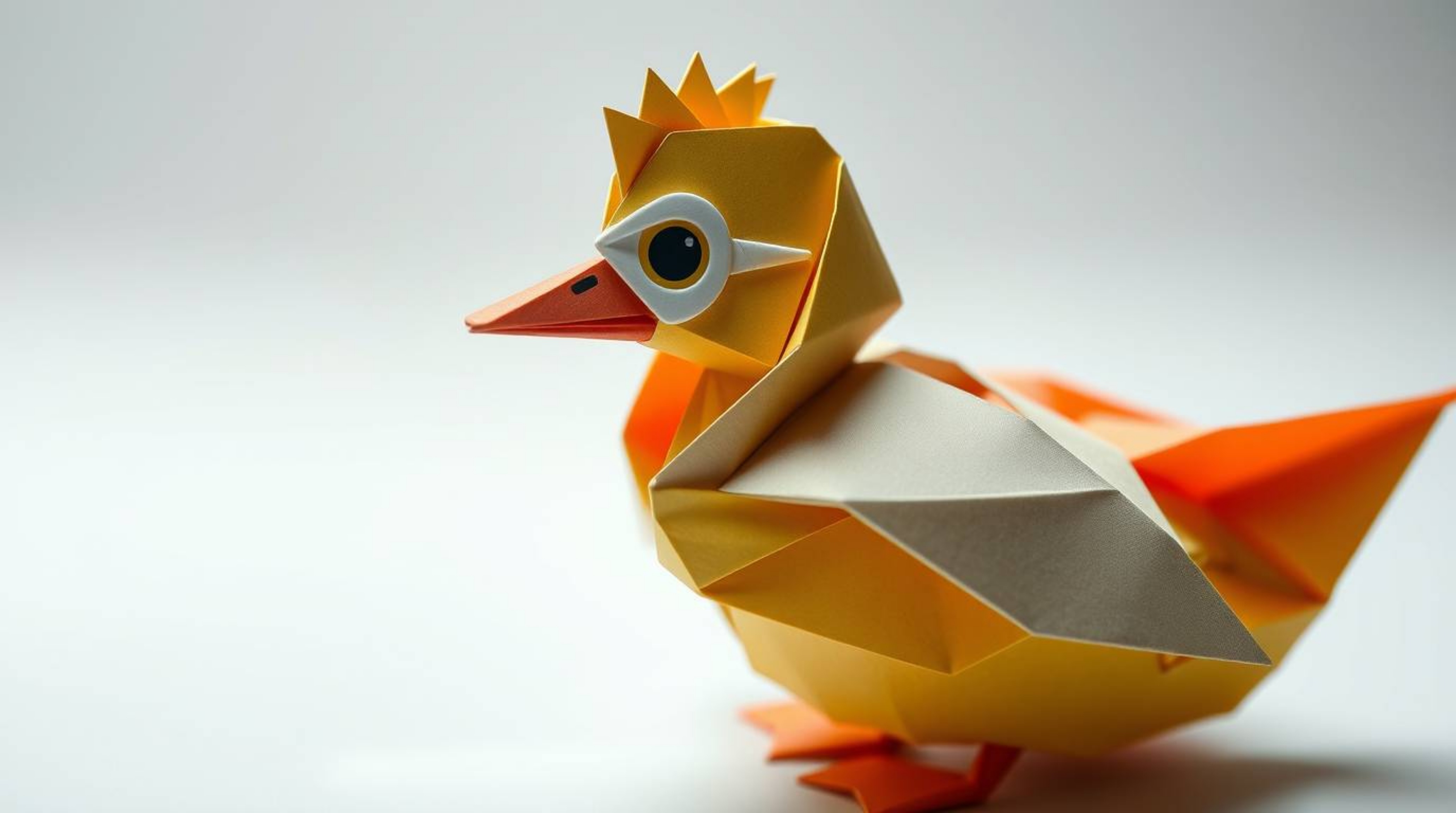 Experience the whimsical world of origami with this intricate image of a duck donning a zany superhero costume. The folded pa